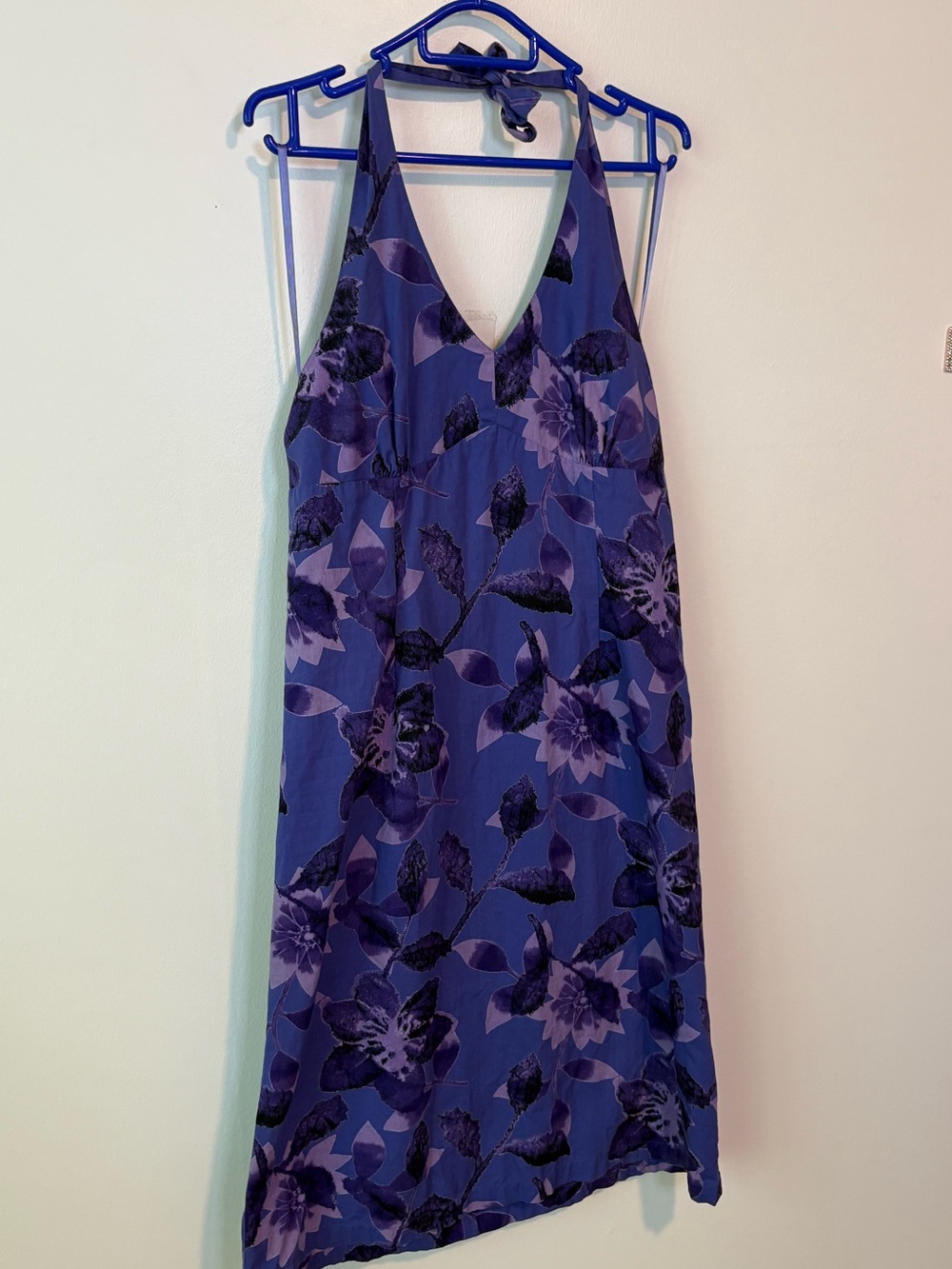 Vintage Monsoon Halter V-Neck Floral Dress in Purple